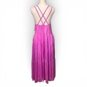 Folkie Australia Festival Dress Maxi Made in Italy Pink Lattice Back Boho Sz 6